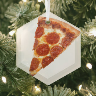 SlipperyJoe's classic pepperoni pizza slice melted Glass Tree Decoration