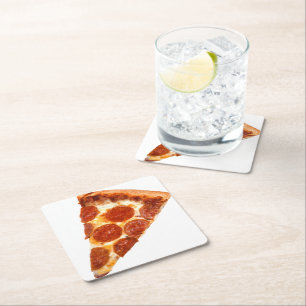 SlipperyJoe's classic pepperoni pizza slice melted Square Paper Coaster