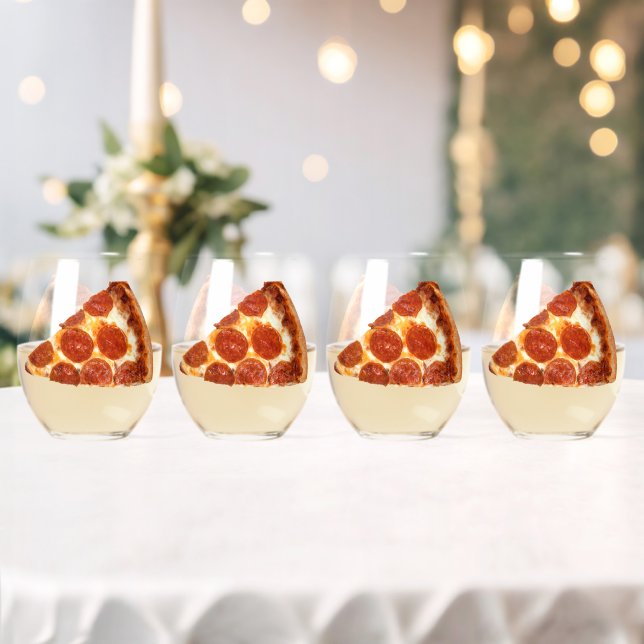 SlipperyJoe's classic pepperoni pizza slice melted Stemless Wine Glass (Insitu (Wedding))