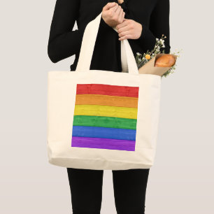 SlipperyJoe's classic rainbow tactile handcrafted  Large Tote Bag