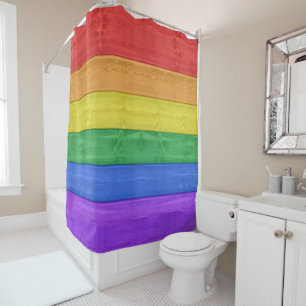 SlipperyJoe's classic rainbow tactile handcrafted Shower Curtain