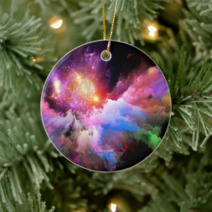 SlipperyJoe's cloud artwork abstract vibrant surre Ceramic Tree Decoration