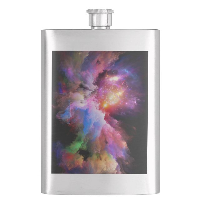 SlipperyJoe's cloud artwork abstract vibrant surre Hip Flask (Front)
