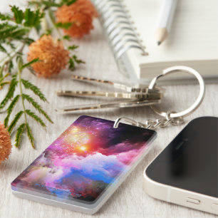 SlipperyJoe's cloud artwork abstract vibrant surre Key Ring