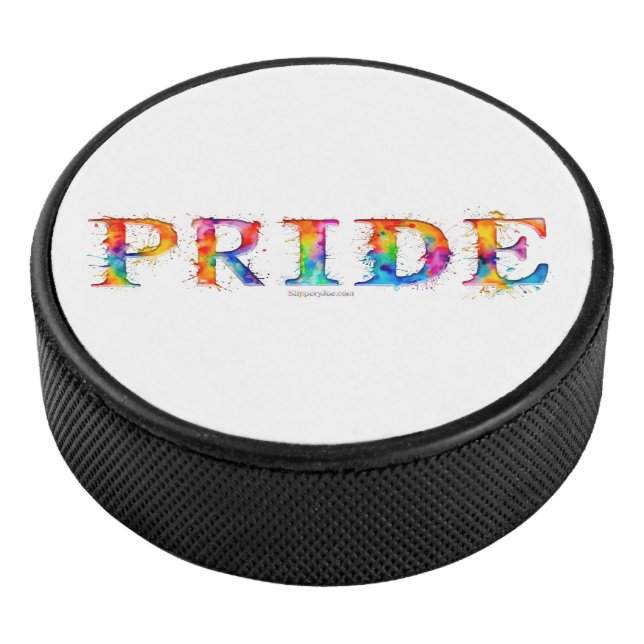 SlipperyJoe's colourful creative Pride-themed text Hockey Puck (3/4)