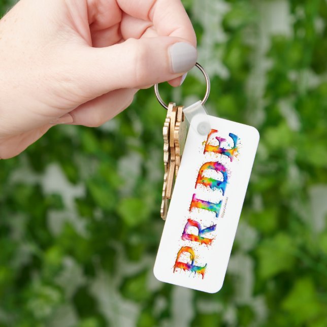 SlipperyJoe's colourful creative Pride-themed text Key Ring (Hand)