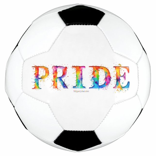 SlipperyJoe's colourful creative Pride-themed text Soccer Ball (Front)