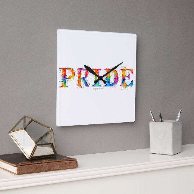 SlipperyJoe's colourful creative Pride-themed text Square Wall Clock (Office)