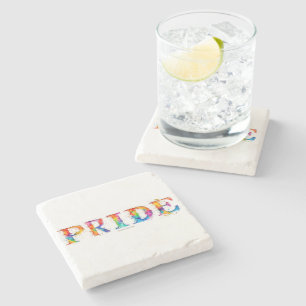 SlipperyJoe's colourful creative Pride-themed text Stone Coaster