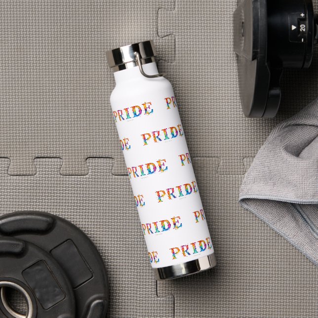 SlipperyJoe's colourful creative Pride-themed text Water Bottle (Gym (Rotated))