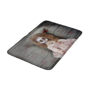 SlipperyJoe's creepy doll pale face creepy blood d Bath Mat