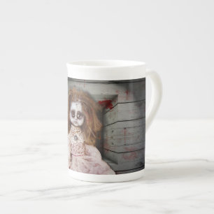 SlipperyJoe's creepy doll pale face creepy blood d Bone China Mug