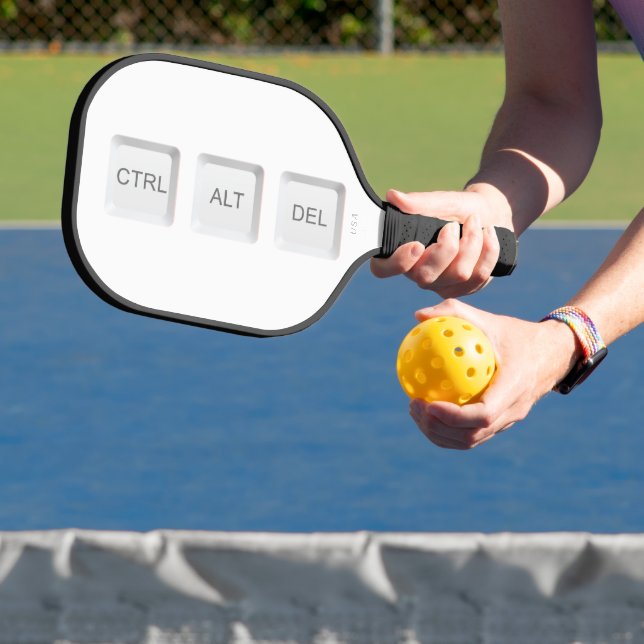 SlipperyJoe's CTRL ALT DEL buttons three white com Pickleball Paddle (Insitu)