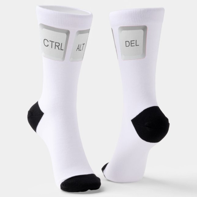 SlipperyJoe's CTRL ALT DEL buttons three white com Socks (Angled)