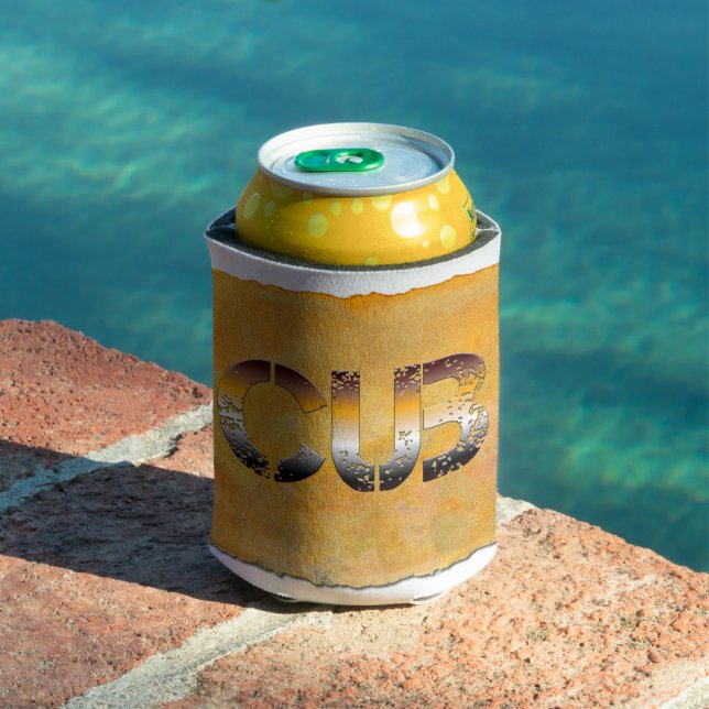 SlipperyJoe's cub bear word orange-brown tones pro Can Cooler (In Situ Pool)