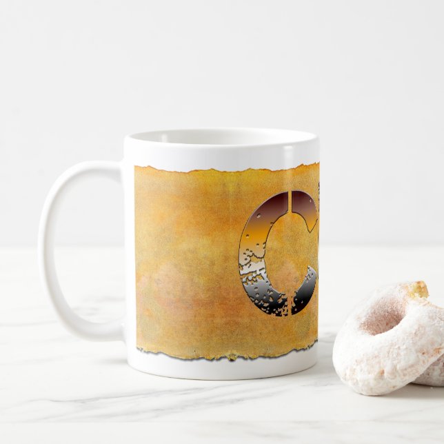 SlipperyJoe's cub bear word orange-brown tones pro Coffee Mug (With Donut)