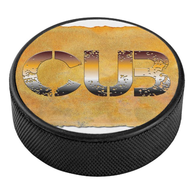 SlipperyJoe's cub bear word orange-brown tones pro Hockey Puck (3/4)