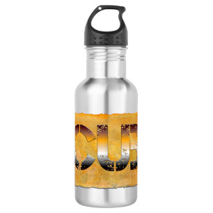 SlipperyJoe's cub bear words gold brown tan white  532 Ml Water Bottle