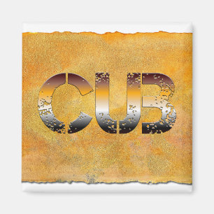 SlipperyJoe's cub bear words gold brown tan white  Magnet