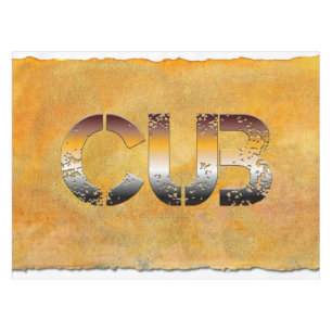 SlipperyJoe's cub bear words gold brown tan white  Tablecloth