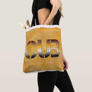 SlipperyJoe's cub bear words gold brown tan white  Tote Bag