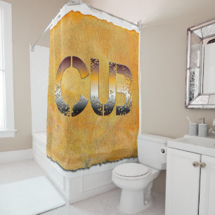 SlipperyJoe's cub bear words gold proud gay pride Shower Curtain