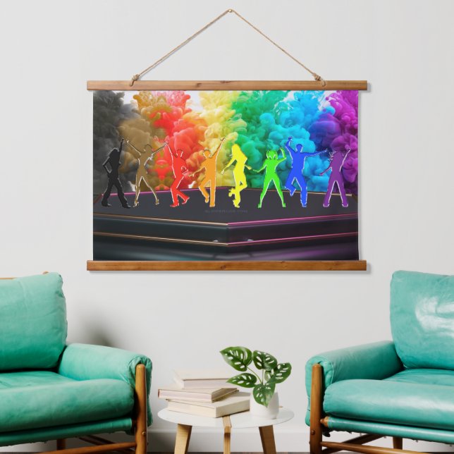 SlipperyJoe's  Dancing Pride Shadows gay gifts art Hanging Tapestry (Living Room)
