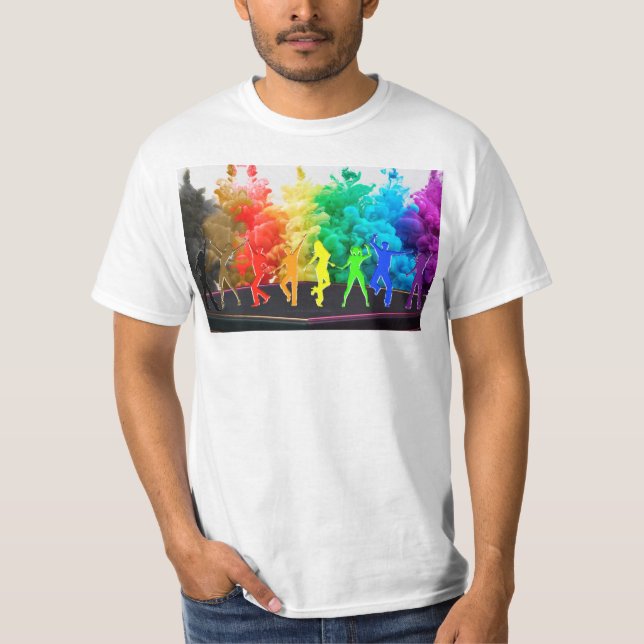 SlipperyJoe's  Dancing Pride Shadows gay gifts art T-Shirt (Front)