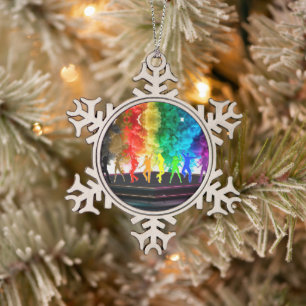 SlipperyJoe's Dancing Pride Shadows gay gifts arti Snowflake Pewter Christmas Ornament
