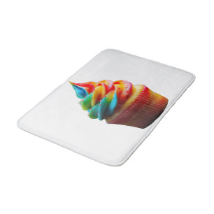 SlipperyJoe's dazzling rainbow cupcake swirled fro Bath Mat