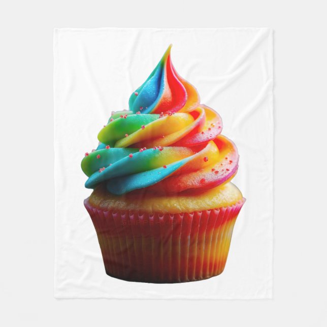 SlipperyJoe's dazzling rainbow cupcake swirled fro Fleece Blanket (Front)