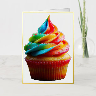 SlipperyJoe's dazzling rainbow cupcake swirled fro Foil Holiday Card