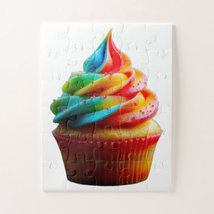SlipperyJoe's dazzling rainbow cupcake swirled fro Jigsaw Puzzle
