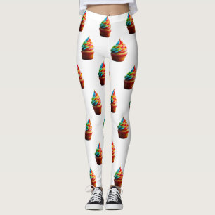 SlipperyJoe's dazzling rainbow cupcake swirled fro Leggings