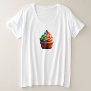 SlipperyJoe's dazzling rainbow cupcake swirled fro Plus Size T-Shirt