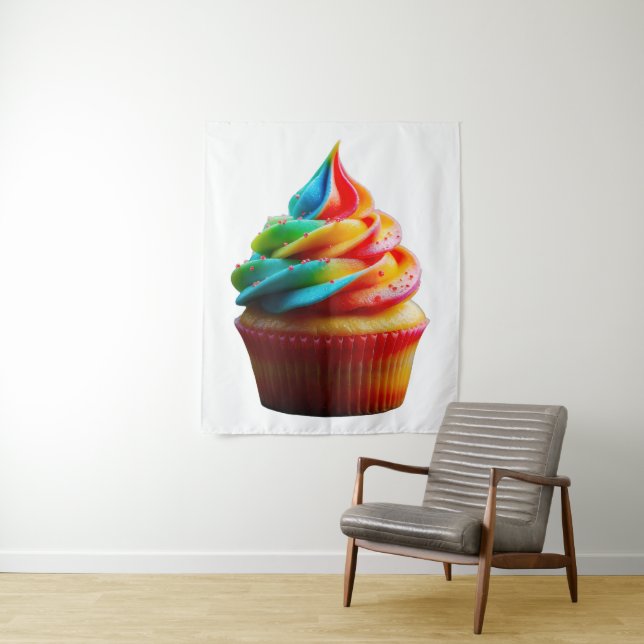 SlipperyJoe's dazzling rainbow cupcake swirled fro Tapestry (In Situ)