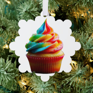 SlipperyJoe's dazzling rainbow cupcake swirled fro Tree Decoration Card