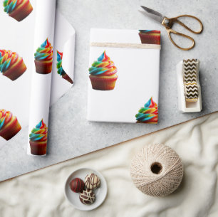 SlipperyJoe's dazzling rainbow cupcake swirled fro Wrapping Paper