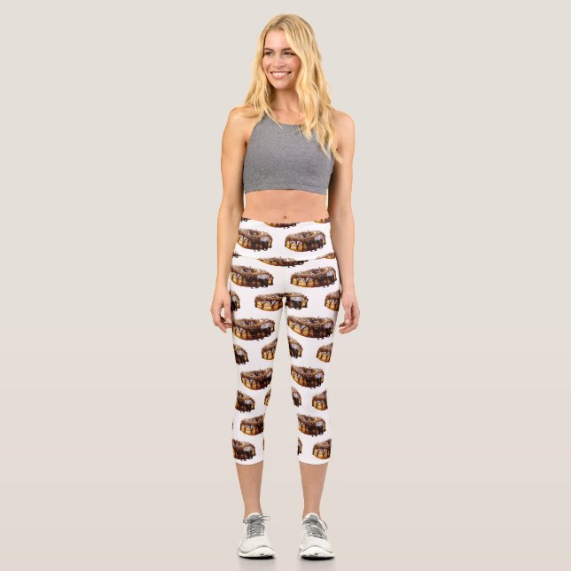SlipperyJoe's decadent donut covered thick glossy  Capri Leggings (Front)