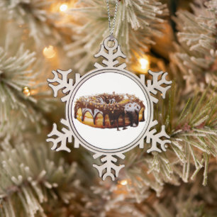 SlipperyJoe's decadent donut covered thick glossy  Snowflake Pewter Christmas Ornament