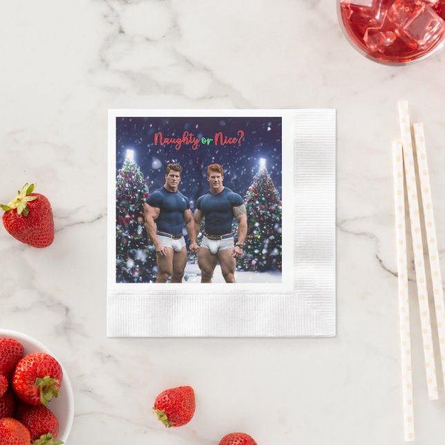 SlipperyJoe's decorated snow-covered Christmas tre Napkin