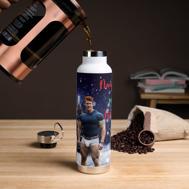 SlipperyJoe's decorated snow-covered Christmas tre Water Bottle (Coffee)