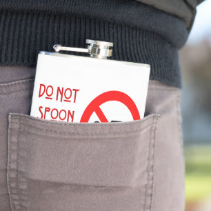 SlipperyJoe's Do Not Spoon Bacon red warning man s Hip Flask