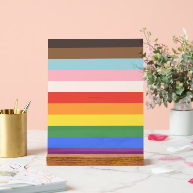 SlipperyJoe's Eleven Stripe Pride Flag blends Phil Acrylic Sign (Wedding)