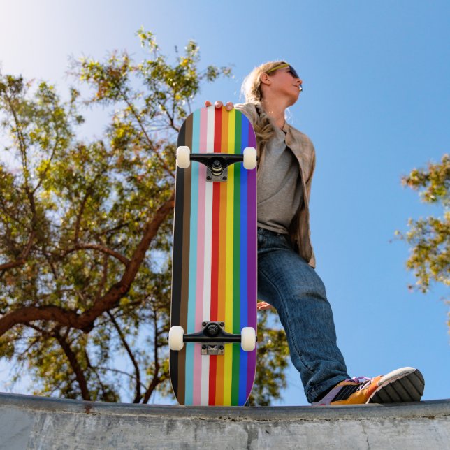 SlipperyJoe's Eleven Stripe Pride Flag blends Phil Skateboard (Outdoor 1)