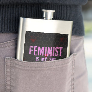 SlipperyJoe's Feminist f-word glowing red 3-D blac Hip Flask