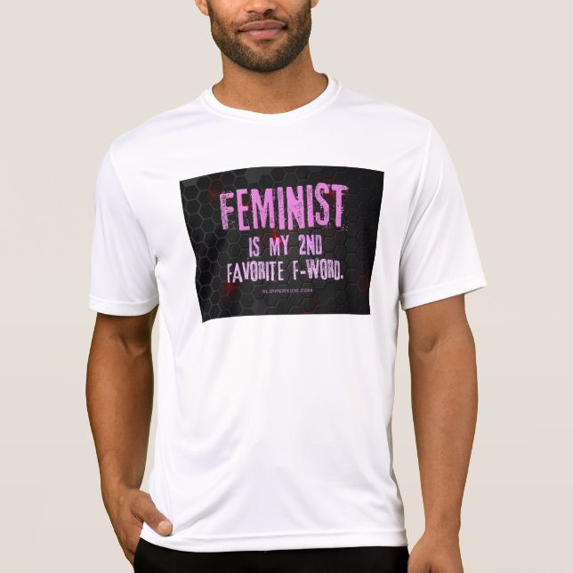 SlipperyJoe's Feminist f-word glowing red 3-D blac T-Shirt (Front)