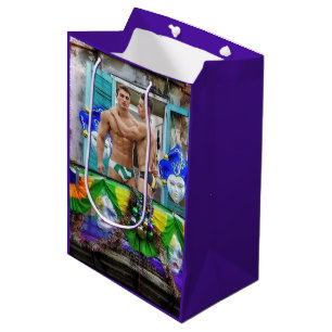 SlipperyJoe's festive Mardi Gras scene two men wea Medium Gift Bag