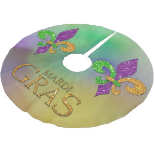 SlipperyJoe's festive Mardi Gras themed purple gre Brushed Polyester Tree Skirt