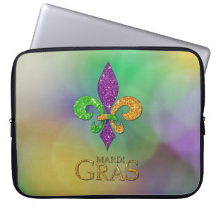 SlipperyJoe's festive Mardi Gras themed purple gre Laptop Sleeve